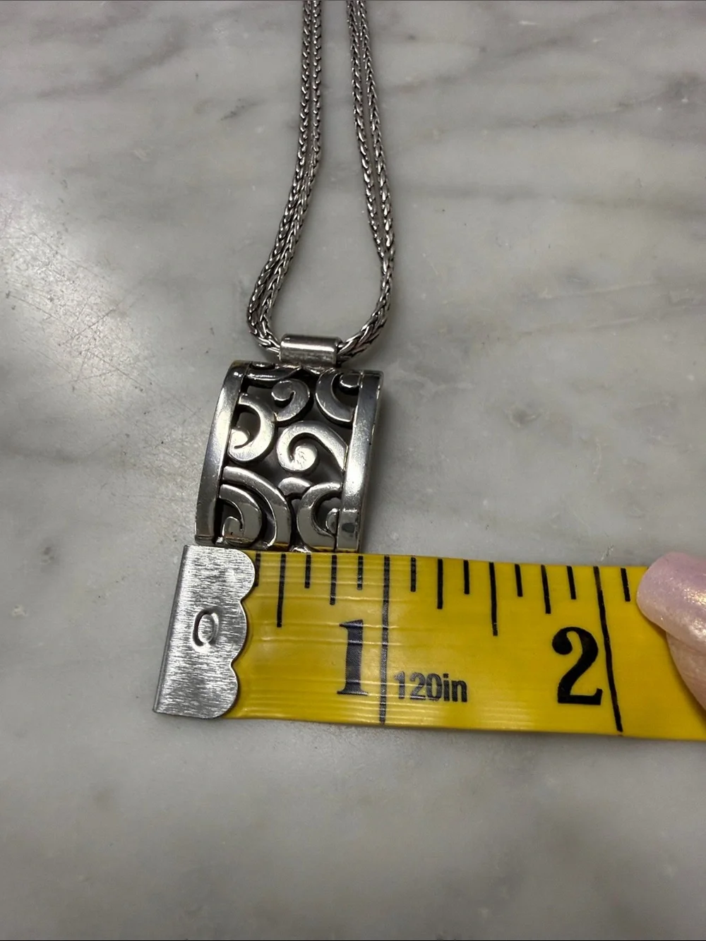 Brighton Double Strand Silver Plated Necklace with Deco Lace Pendant